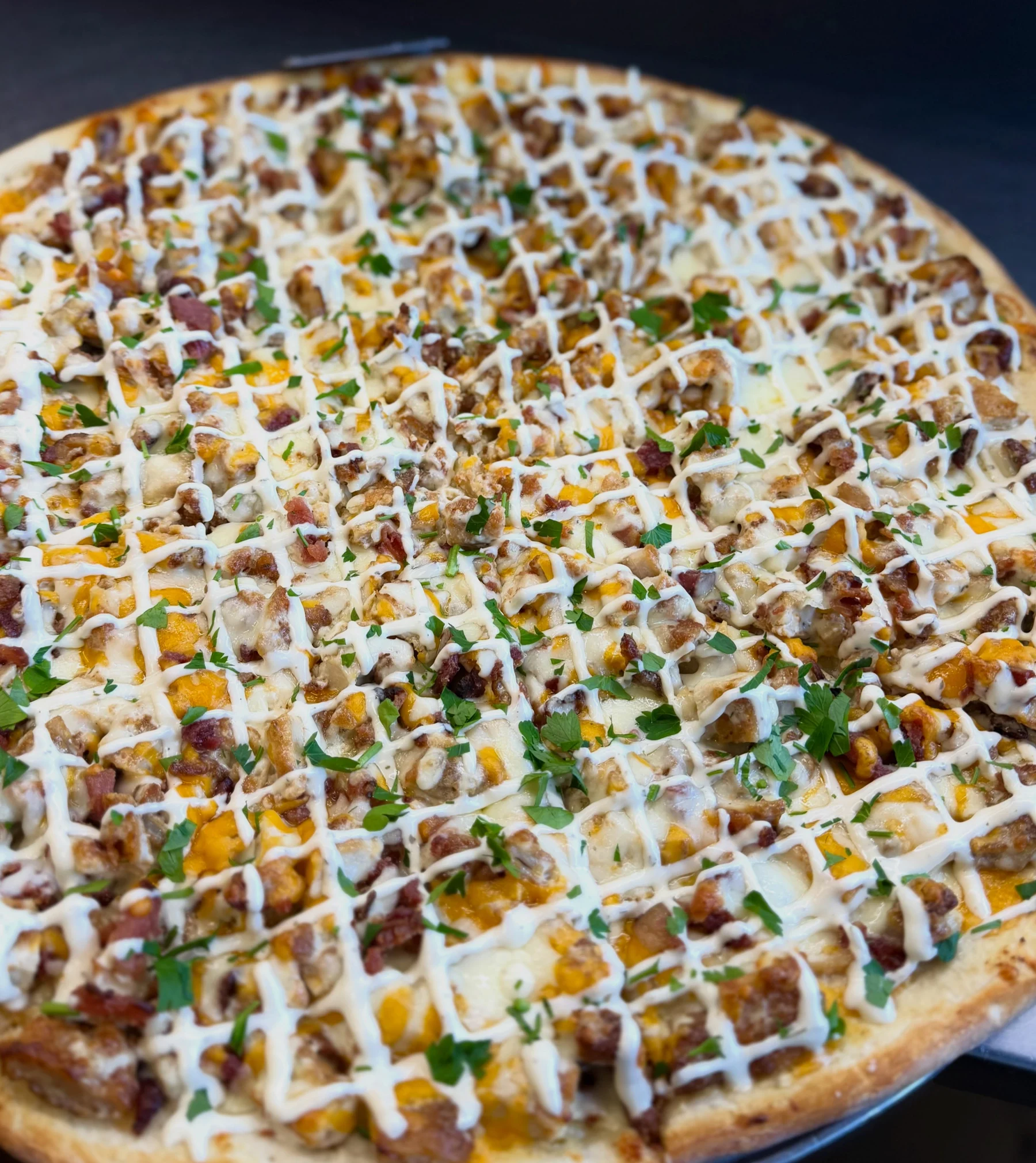 Chicken bacon ranch pizza from Our Little Italy